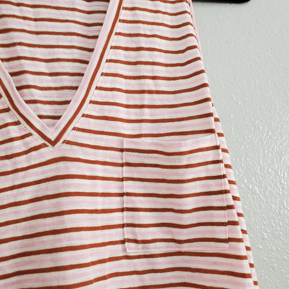 Madewell Greywood Red Pink Stripe Tank V-neck - Picture 4 of 6